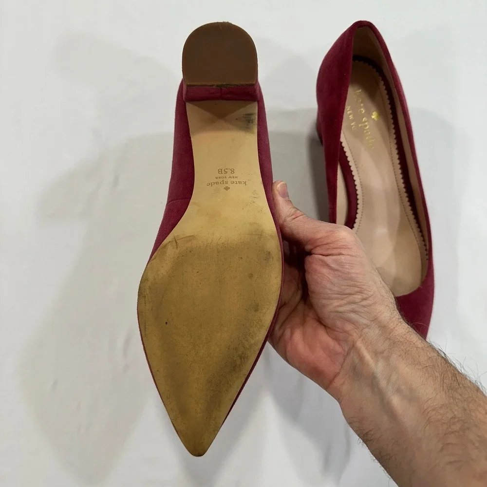 Kate Spade Moulin Pumps Womens 8.5B Pink Suede Block Heel | Classic Professional